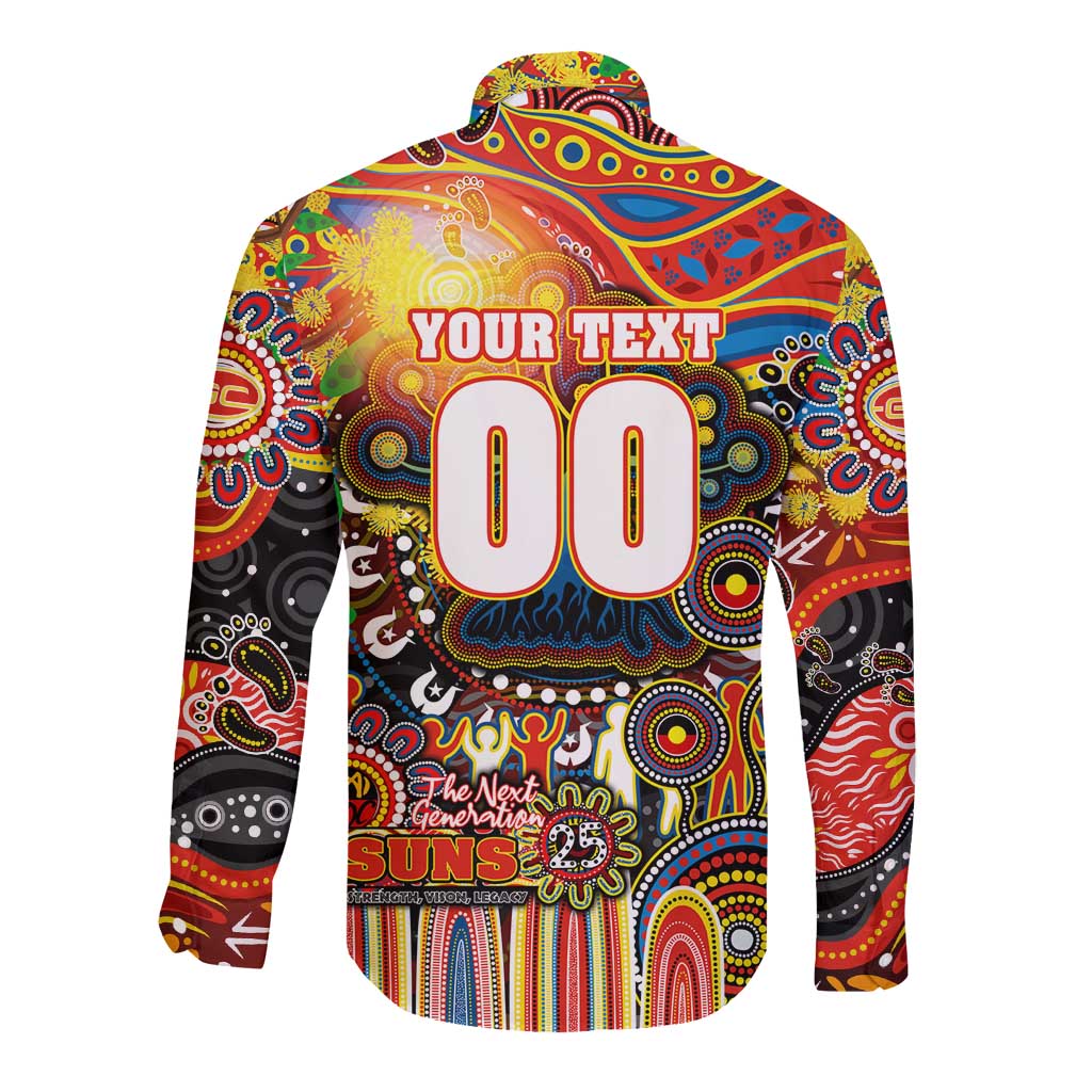Personalised NAIDOC Week 2025 Suns Football Long Sleeve Button Shirt Aboriginal Dot Painting