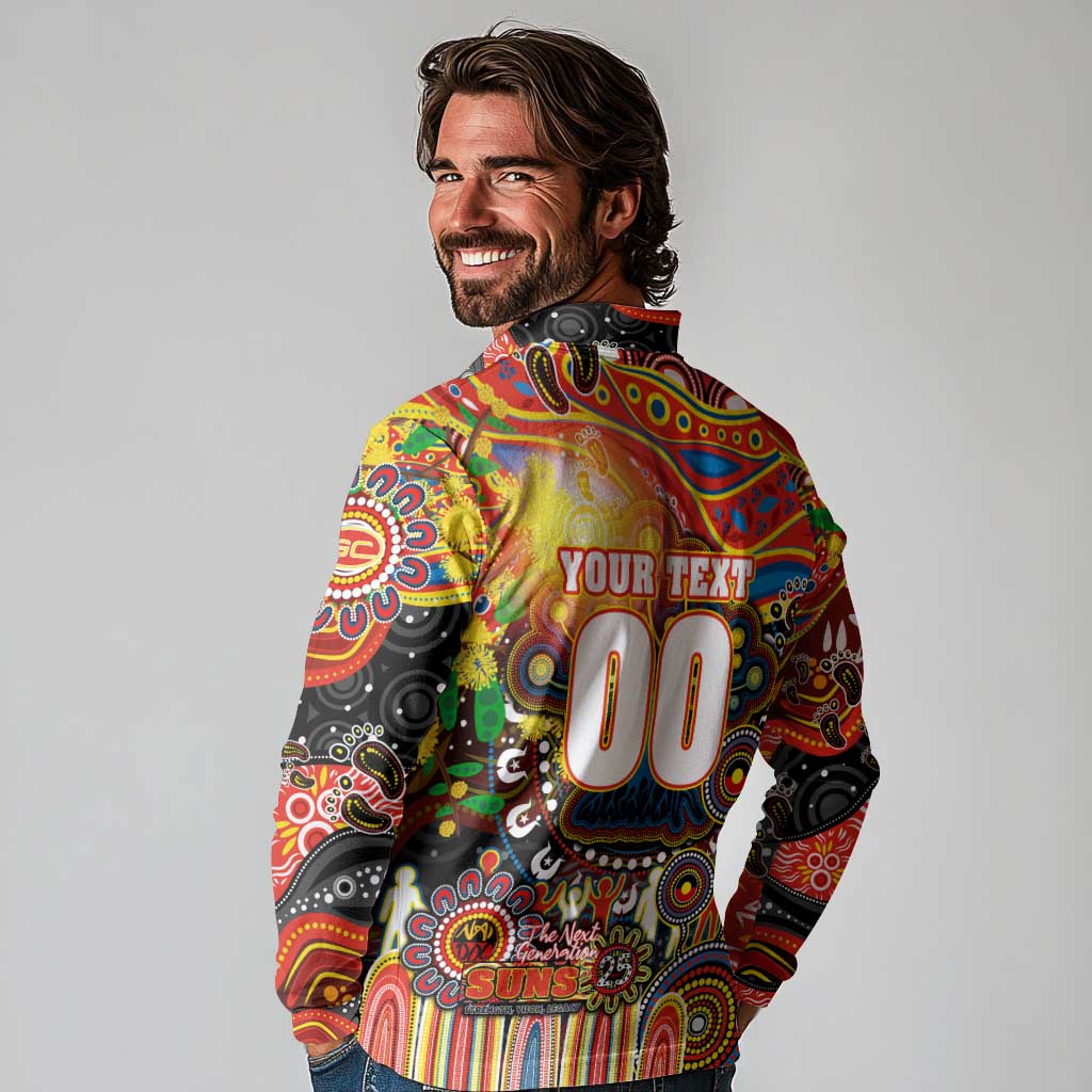 Personalised NAIDOC Week 2025 Suns Football Long Sleeve Polo Shirt Aboriginal Dot Painting