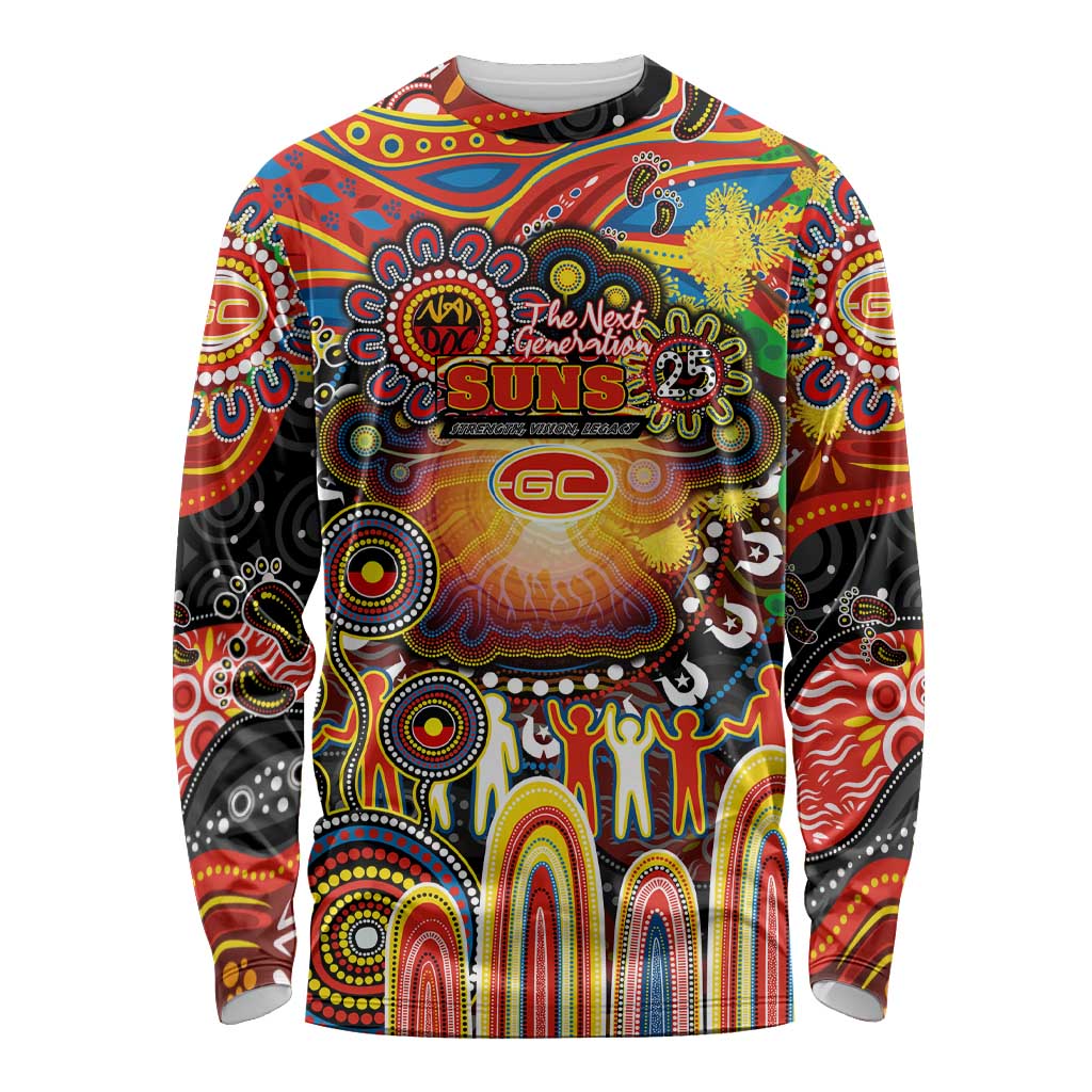 Personalised NAIDOC Week 2025 Suns Football Long Sleeve Shirt Aboriginal Dot Painting