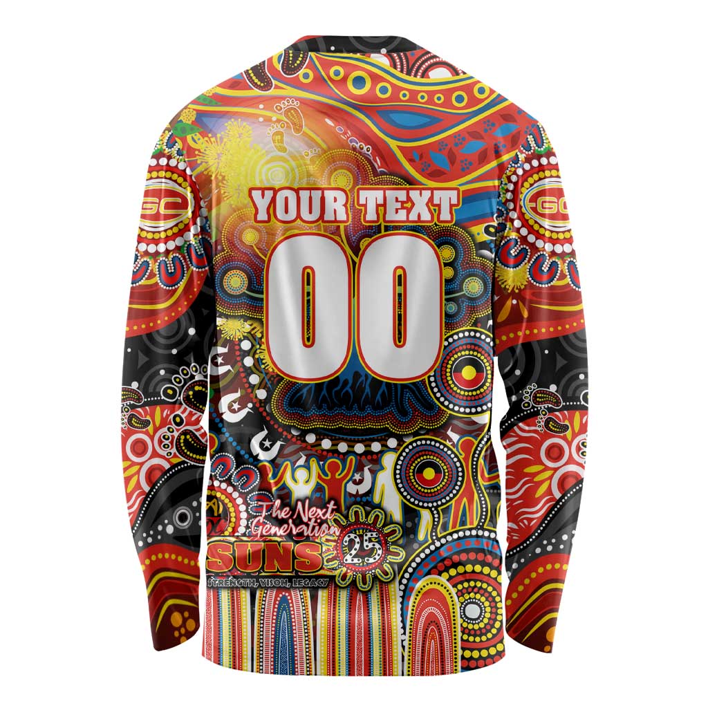 Personalised NAIDOC Week 2025 Suns Football Long Sleeve Shirt Aboriginal Dot Painting