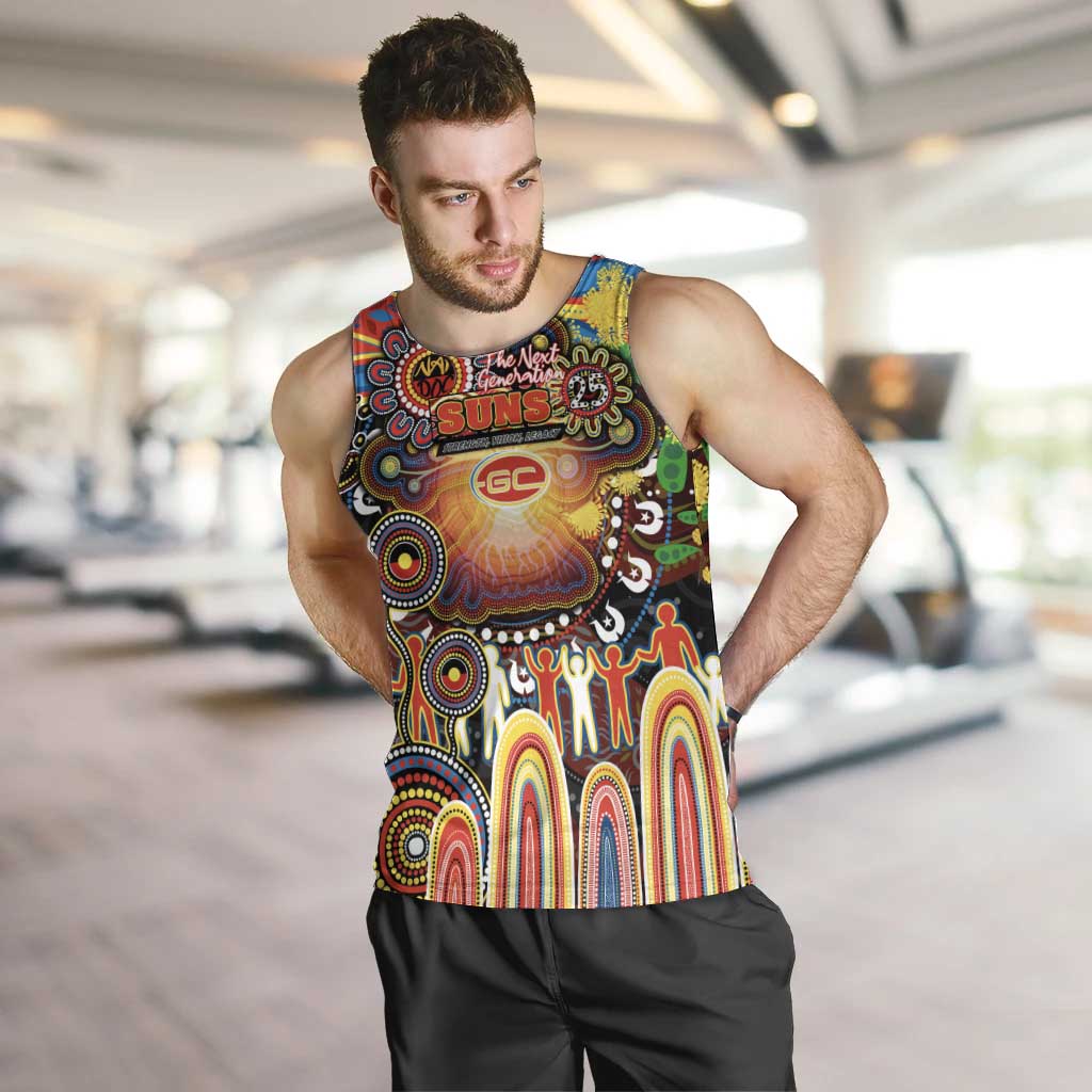 Personalised NAIDOC Week 2025 Suns Football Men Tank Top Aboriginal Dot Painting