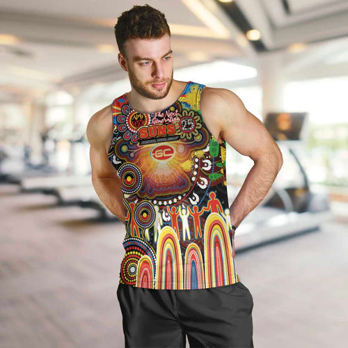 Personalised NAIDOC Week 2025 Suns Football Men Tank Top Aboriginal Dot Painting