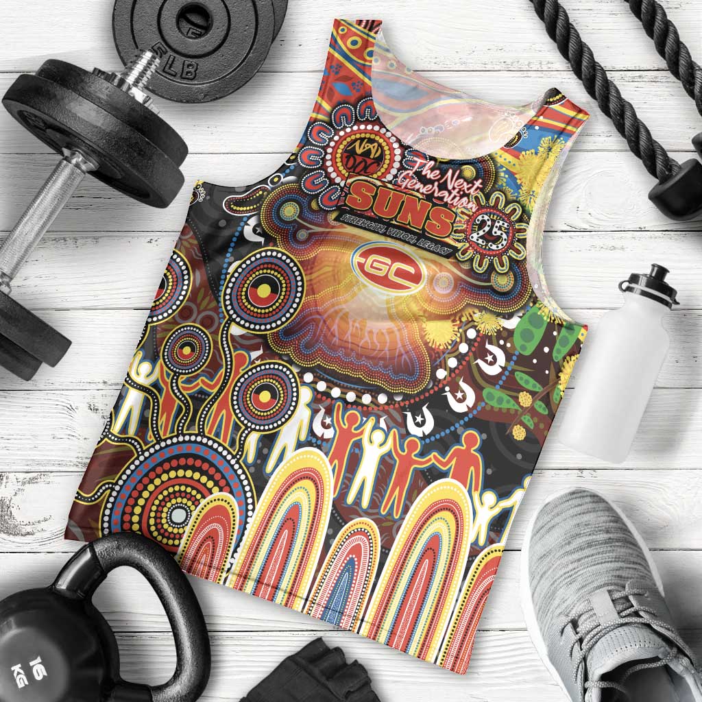 Personalised NAIDOC Week 2025 Suns Football Men Tank Top Aboriginal Dot Painting