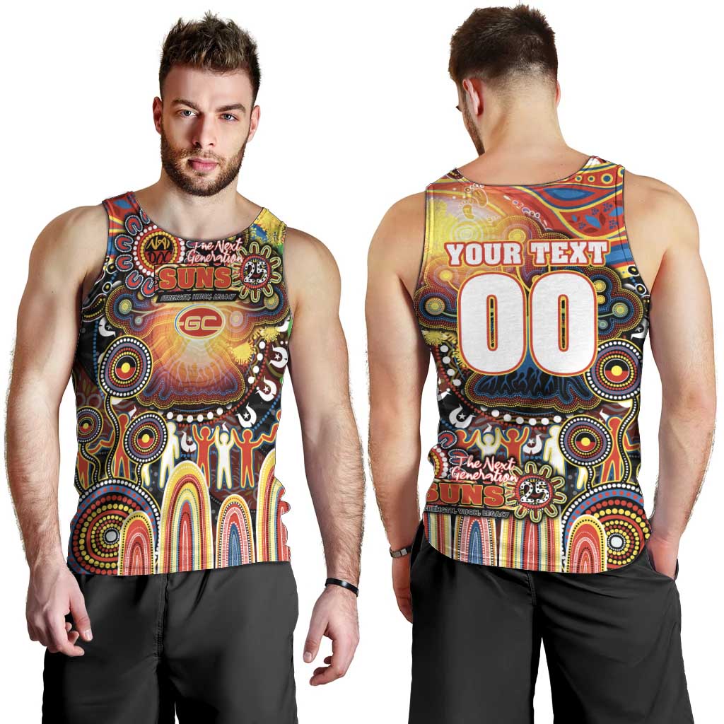 Personalised NAIDOC Week 2025 Suns Football Men Tank Top Aboriginal Dot Painting