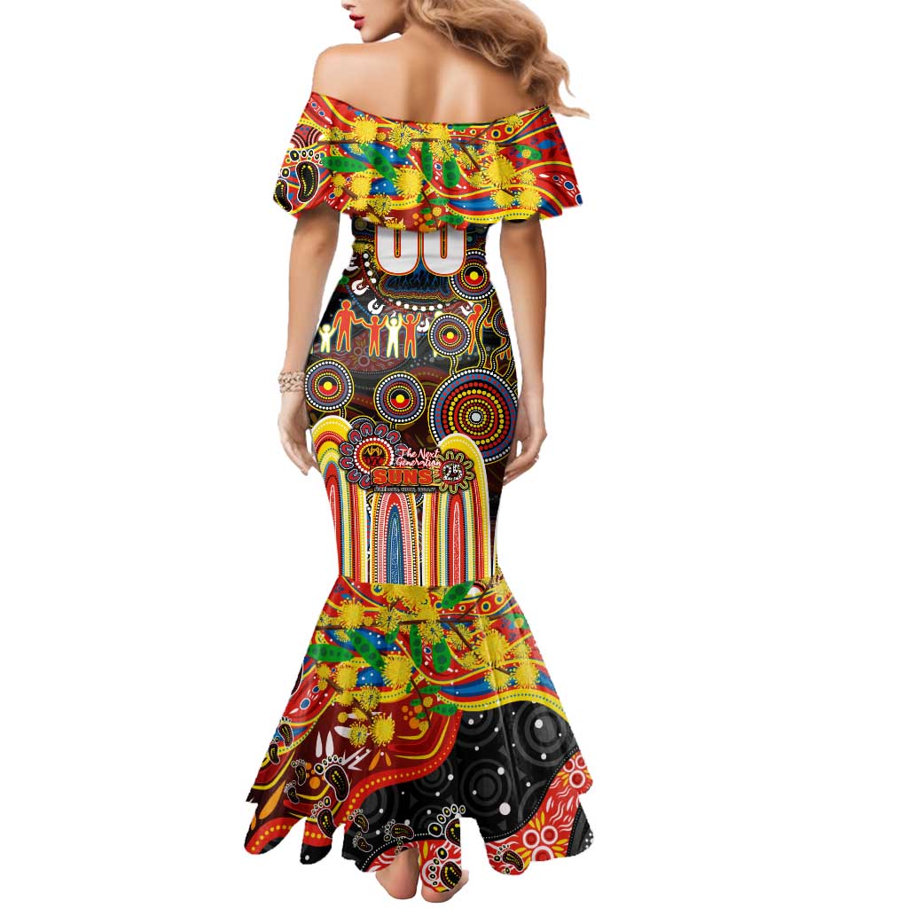 Personalised NAIDOC Week 2025 Suns Football Mermaid Dress Aboriginal Dot Painting