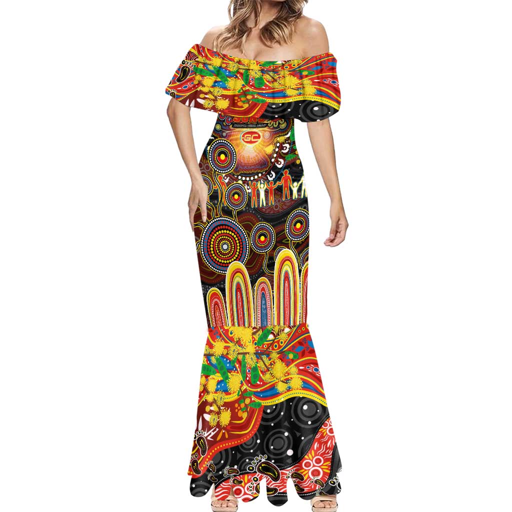 Personalised NAIDOC Week 2025 Suns Football Mermaid Dress Aboriginal Dot Painting