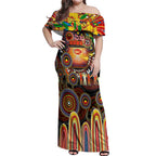 Personalised NAIDOC Week 2025 Suns Football Off Shoulder Maxi Dress Aboriginal Dot Painting