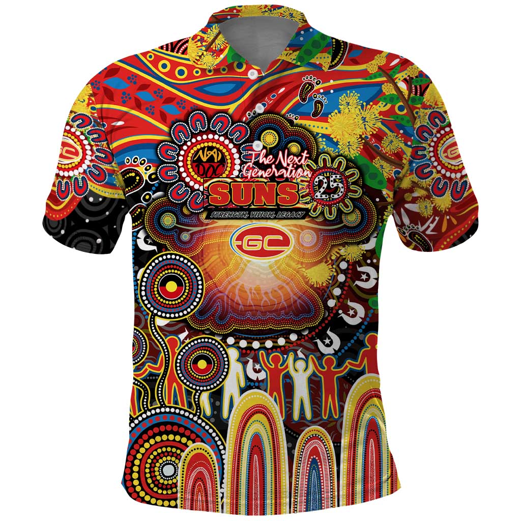 Personalised NAIDOC Week 2025 Suns Football Polo Shirt Aboriginal Dot Painting