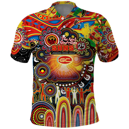 Personalised NAIDOC Week 2025 Suns Football Polo Shirt Aboriginal Dot Painting