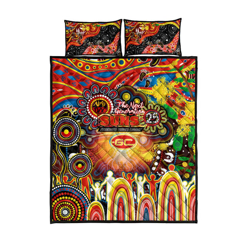 NAIDOC Week 2025 Suns Football Quilt Bed Set Aboriginal Dot Painting