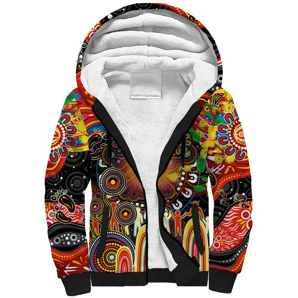 Personalised NAIDOC Week 2025 Suns Football Sherpa Hoodie Aboriginal Dot Painting