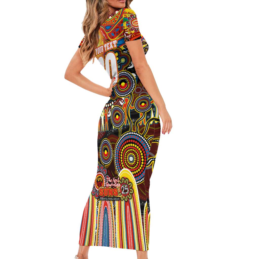 Personalised NAIDOC Week 2025 Suns Football Short Sleeve Bodycon Dress Aboriginal Dot Painting