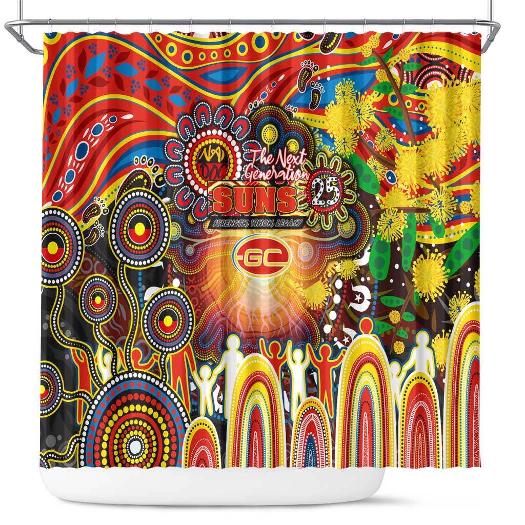 NAIDOC Week 2025 Suns Football Shower Curtain Aboriginal Dot Painting