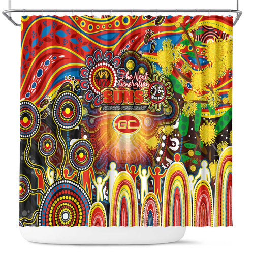 NAIDOC Week 2025 Suns Football Shower Curtain Aboriginal Dot Painting
