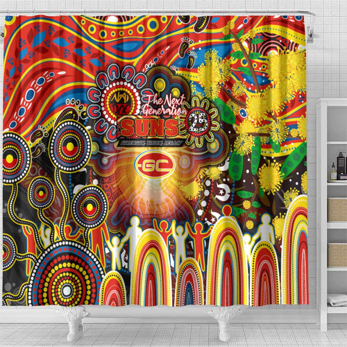 NAIDOC Week 2025 Suns Football Shower Curtain Aboriginal Dot Painting