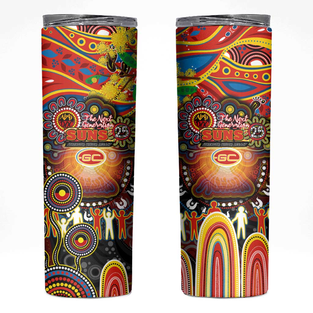 NAIDOC Week 2025 Suns Football Skinny Tumbler Aboriginal Dot Painting