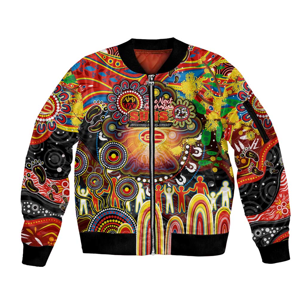 Personalised NAIDOC Week 2025 Suns Football Sleeve Zip Bomber Jacket Aboriginal Dot Painting