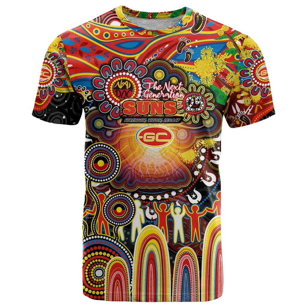 Personalised NAIDOC Week 2025 Suns Football T Shirt Aboriginal Dot Painting