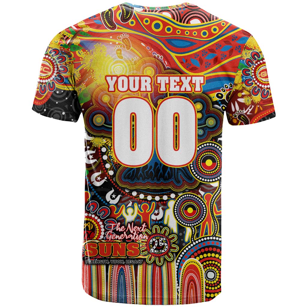 Personalised NAIDOC Week 2025 Suns Football T Shirt Aboriginal Dot Painting