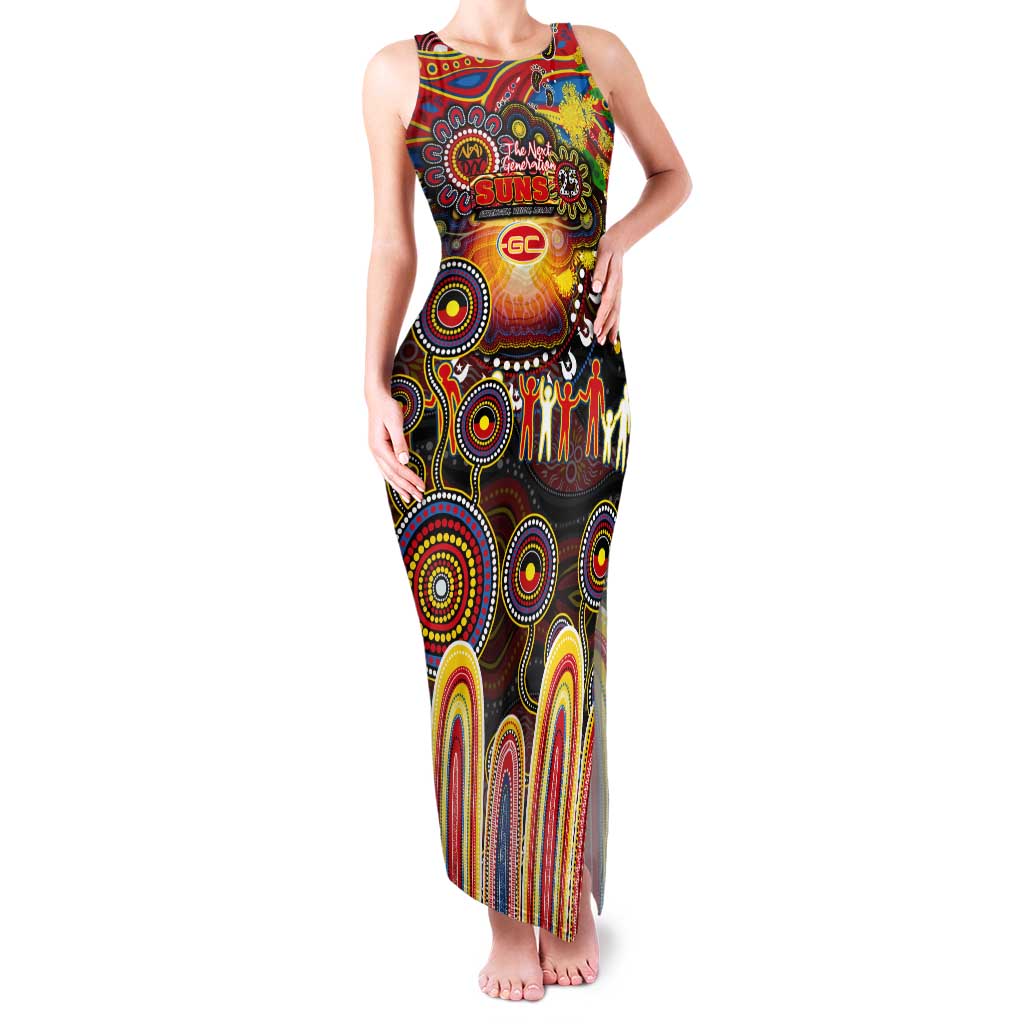 Personalised NAIDOC Week 2025 Suns Football Tank Maxi Dress Aboriginal Dot Painting