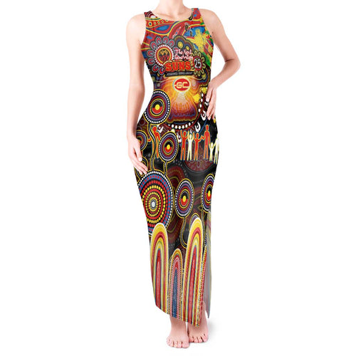 Personalised NAIDOC Week 2025 Suns Football Tank Maxi Dress Aboriginal Dot Painting