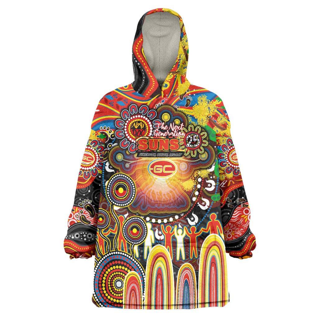 Personalised NAIDOC Week 2025 Suns Football Wearable Blanket Hoodie Aboriginal Dot Painting