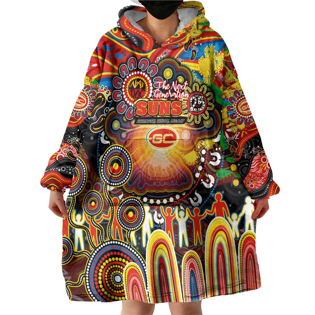 Personalised NAIDOC Week 2025 Suns Football Wearable Blanket Hoodie Aboriginal Dot Painting
