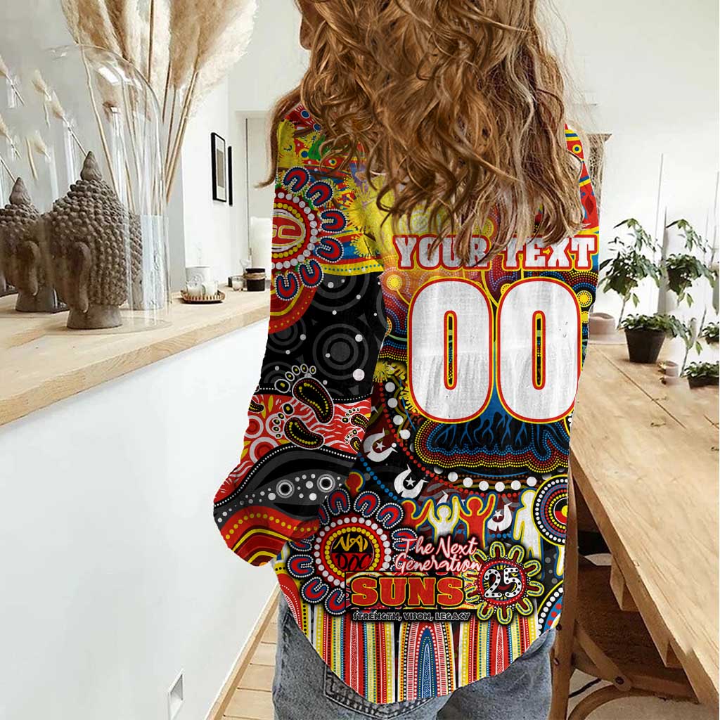 Personalised NAIDOC Week 2025 Suns Football Women Casual Shirt Aboriginal Dot Painting