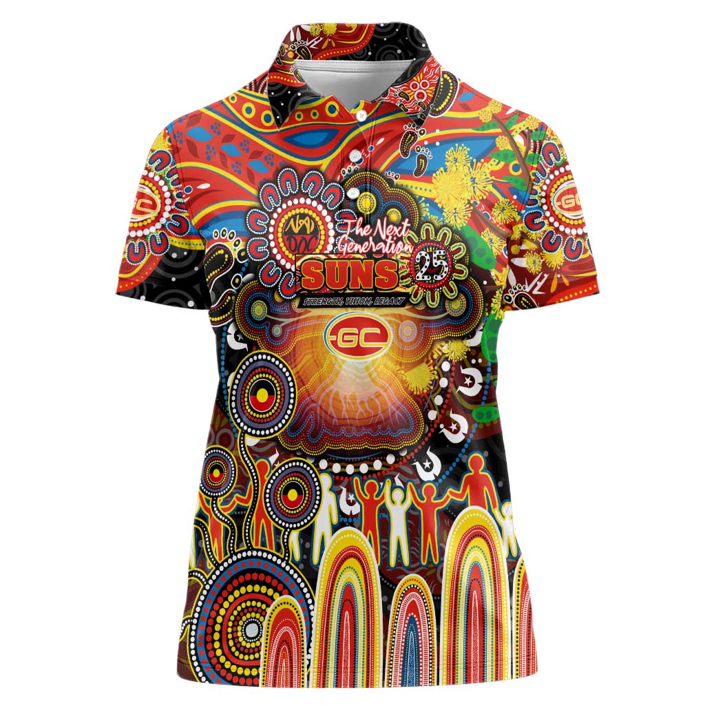 Personalised NAIDOC Week 2025 Suns Football Women Polo Shirt Aboriginal Dot Painting