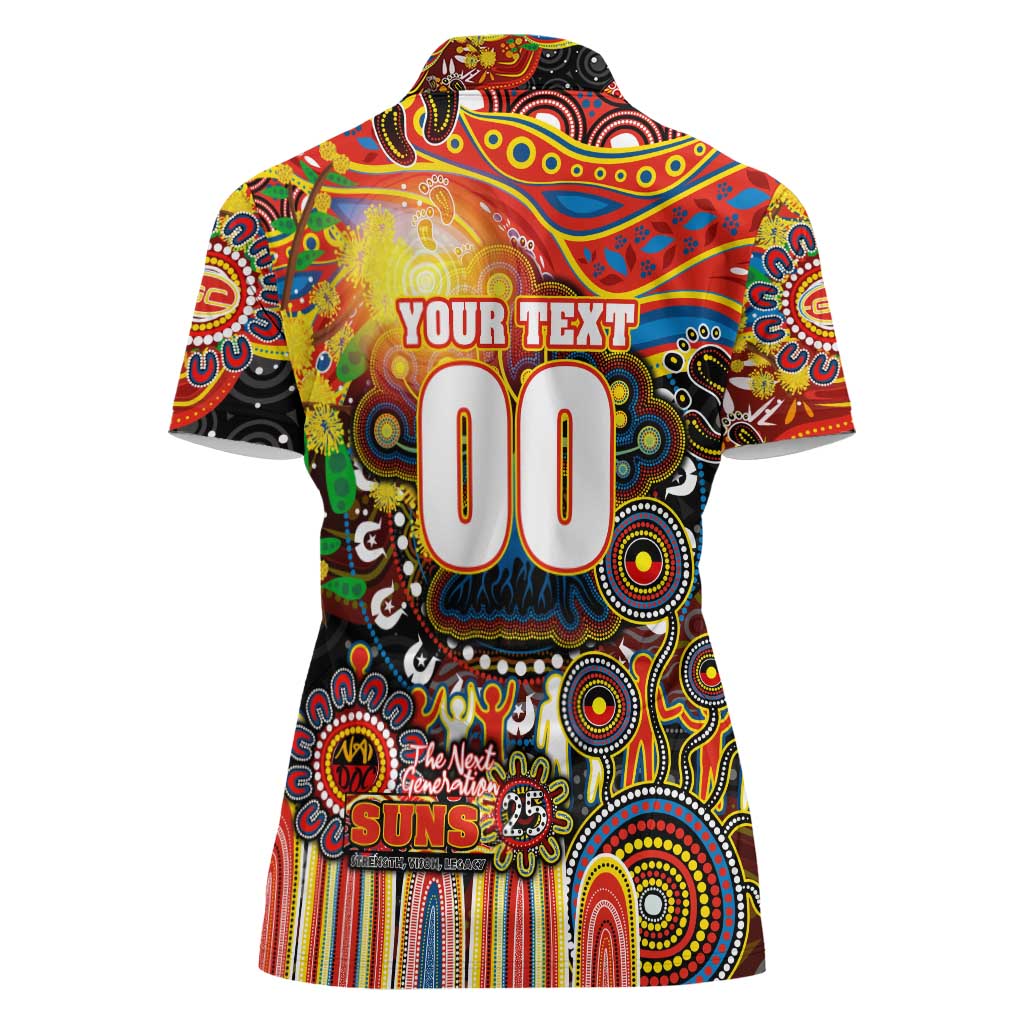 Personalised NAIDOC Week 2025 Suns Football Women Polo Shirt Aboriginal Dot Painting