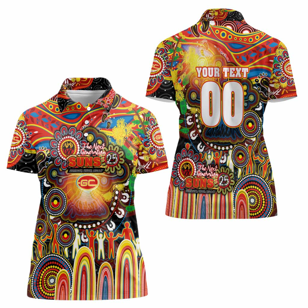 Personalised NAIDOC Week 2025 Suns Football Women Polo Shirt Aboriginal Dot Painting
