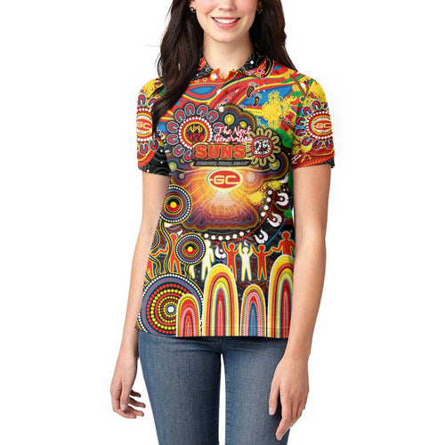 Personalised NAIDOC Week 2025 Suns Football Women Polo Shirt Aboriginal Dot Painting