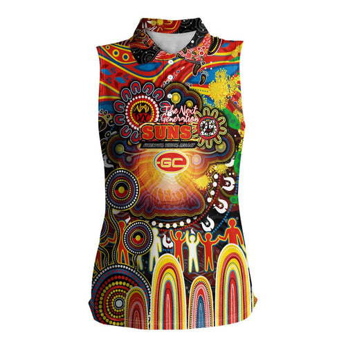 Personalised NAIDOC Week 2025 Suns Football Women Sleeveless Polo Shirt Aboriginal Dot Painting