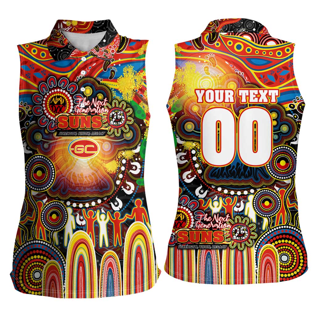 Personalised NAIDOC Week 2025 Suns Football Women Sleeveless Polo Shirt Aboriginal Dot Painting