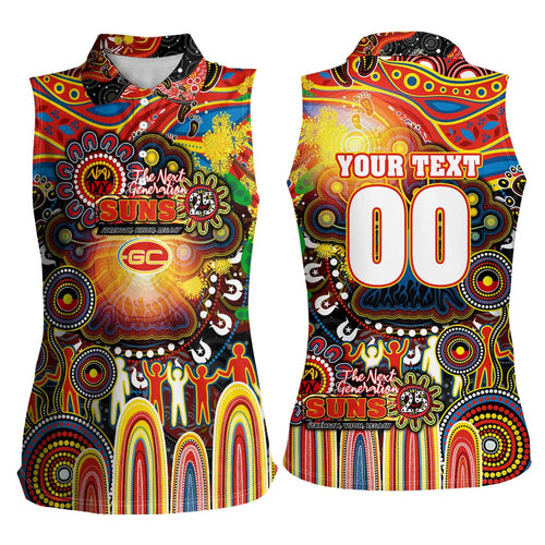 Personalised NAIDOC Week 2025 Suns Football Women Sleeveless Polo Shirt Aboriginal Dot Painting