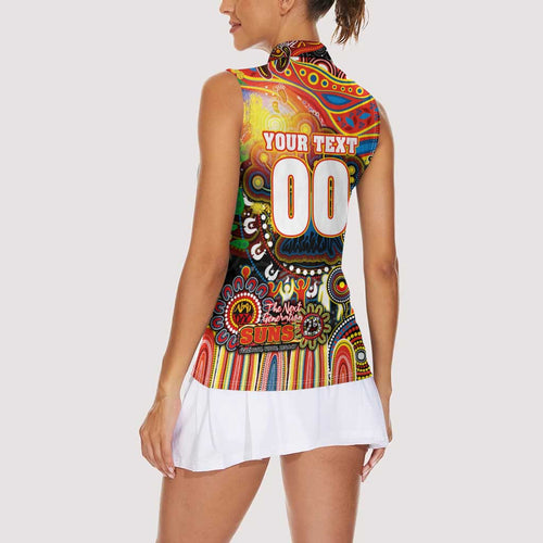 Personalised NAIDOC Week 2025 Suns Football Women Sleeveless Polo Shirt Aboriginal Dot Painting