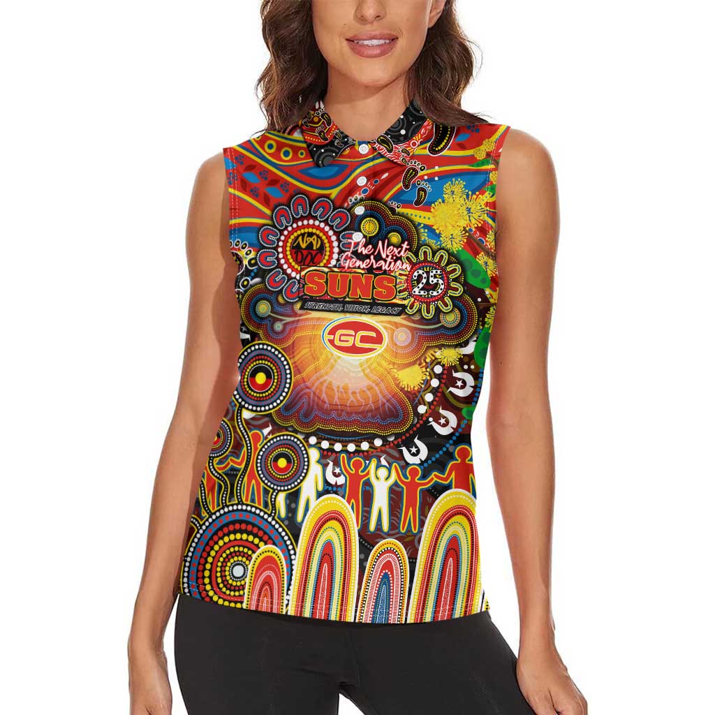 Personalised NAIDOC Week 2025 Suns Football Women Sleeveless Polo Shirt Aboriginal Dot Painting