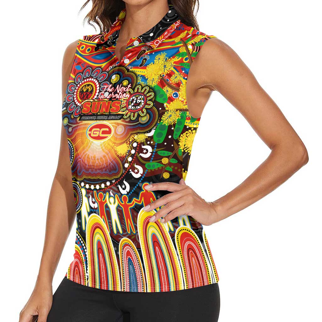 Personalised NAIDOC Week 2025 Suns Football Women Sleeveless Polo Shirt Aboriginal Dot Painting