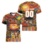 Personalised NAIDOC Week 2025 Suns Football Women V-Neck T-Shirt Aboriginal Dot Painting