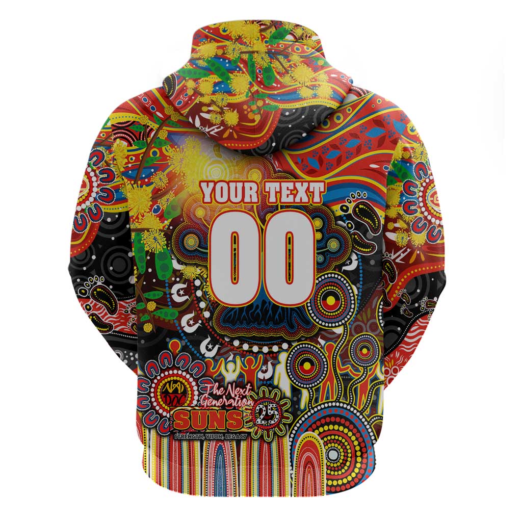 Personalised NAIDOC Week 2025 Suns Football Zip Hoodie Aboriginal Dot Painting
