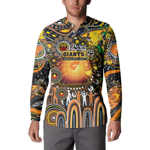 Personalised NAIDOC Week 2025 Giants Football Button Sweatshirt Aboriginal Dot Painting