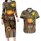 Personalised NAIDOC Week 2025 Giants Football Couples Matching Long Sleeve Bodycon Dress and Hawaiian Shirt Aboriginal Dot Painting