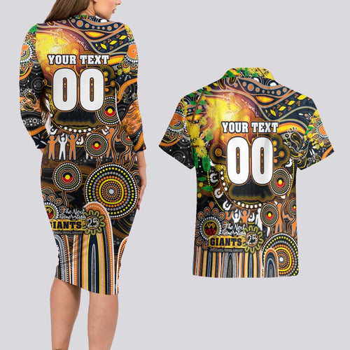 Personalised NAIDOC Week 2025 Giants Football Couples Matching Long Sleeve Bodycon Dress and Hawaiian Shirt Aboriginal Dot Painting