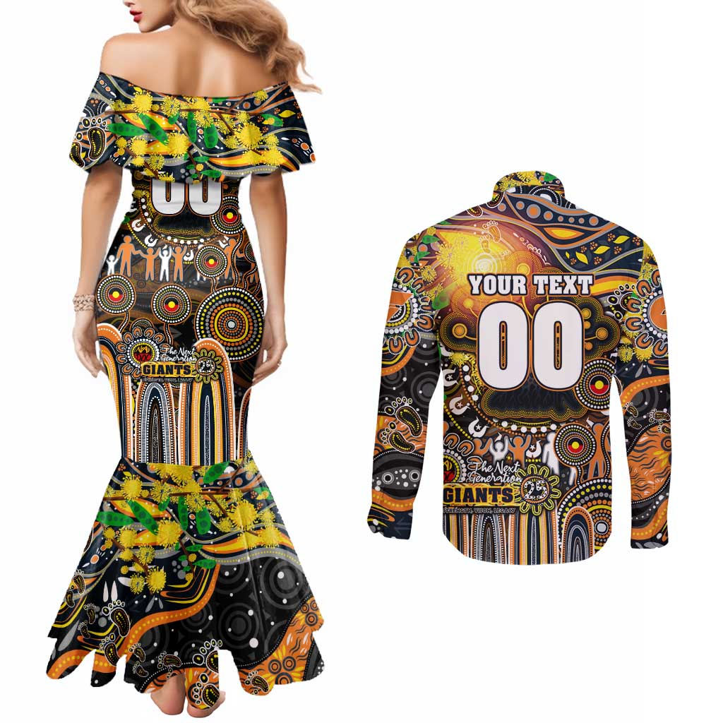 Personalised NAIDOC Week 2025 Giants Football Couples Matching Mermaid Dress and Long Sleeve Button Shirt Aboriginal Dot Painting
