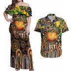 Personalised NAIDOC Week 2025 Giants Football Couples Matching Off Shoulder Maxi Dress and Hawaiian Shirt Aboriginal Dot Painting