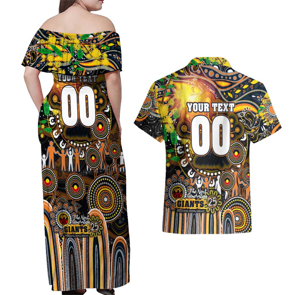 Personalised NAIDOC Week 2025 Giants Football Couples Matching Off Shoulder Maxi Dress and Hawaiian Shirt Aboriginal Dot Painting