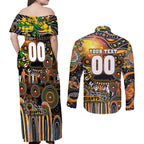 Personalised NAIDOC Week 2025 Giants Football Couples Matching Off Shoulder Maxi Dress and Long Sleeve Button Shirt Aboriginal Dot Painting