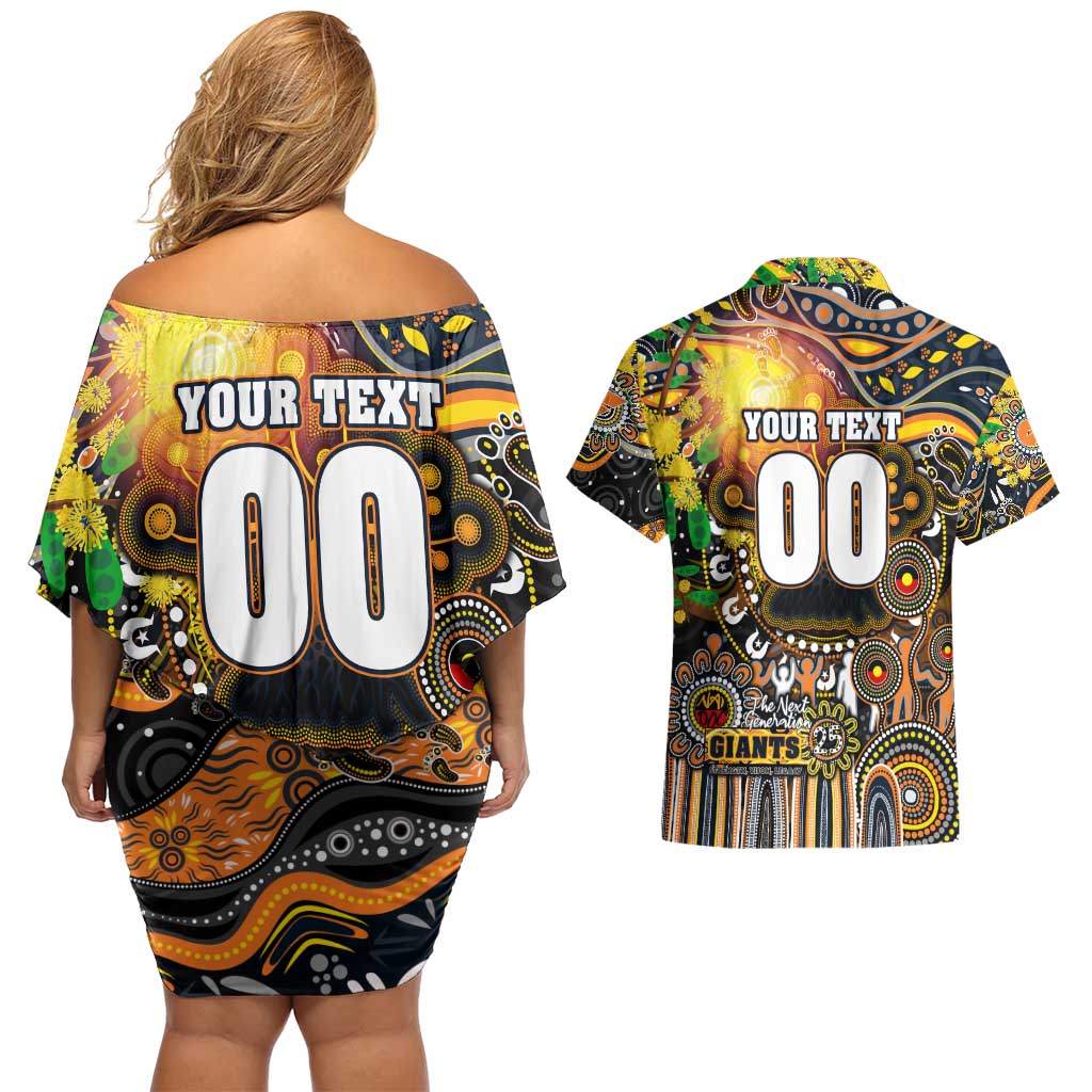 Personalised NAIDOC Week 2025 Giants Football Couples Matching Off Shoulder Short Dress and Hawaiian Shirt Aboriginal Dot Painting