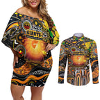 Personalised NAIDOC Week 2025 Giants Football Couples Matching Off Shoulder Short Dress and Long Sleeve Button Shirt Aboriginal Dot Painting