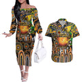Personalised NAIDOC Week 2025 Giants Football Couples Matching Off The Shoulder Long Sleeve Dress and Hawaiian Shirt Aboriginal Dot Painting